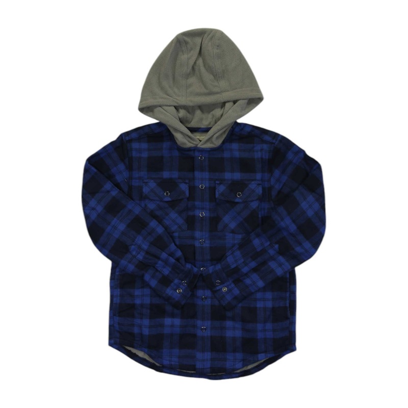 L.L.Bean Kids Fleece Lined Flannel Plaid Hooded Shirt