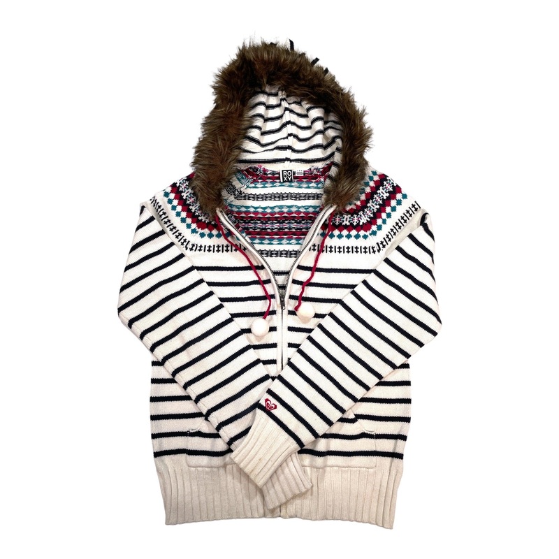 Faux Fur Full Zip Hooded Knit Sweater