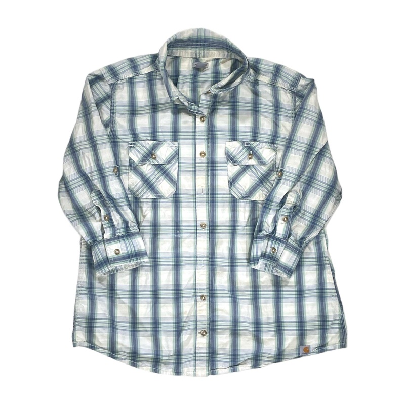 Womens 3/4 Sleeve Plaid Button Up