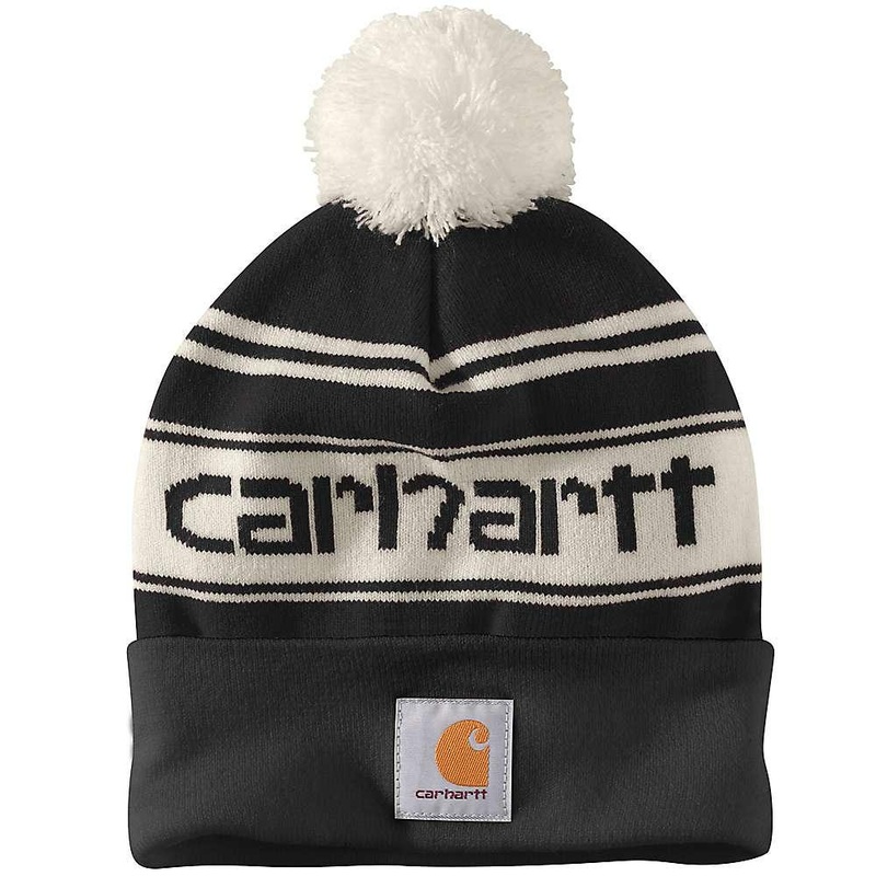 Carhartt Mens Knit Pom-Pom Cuffed Logo Beanie