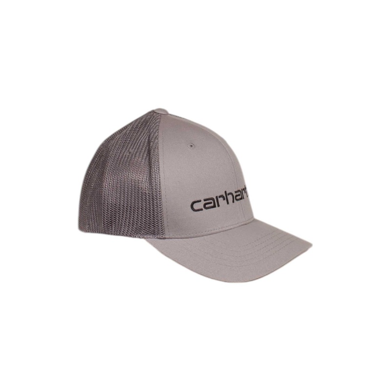 Carhartt Mens Rugged Flex Fitted Canvas Mesh-Back Logo Graphic Cap