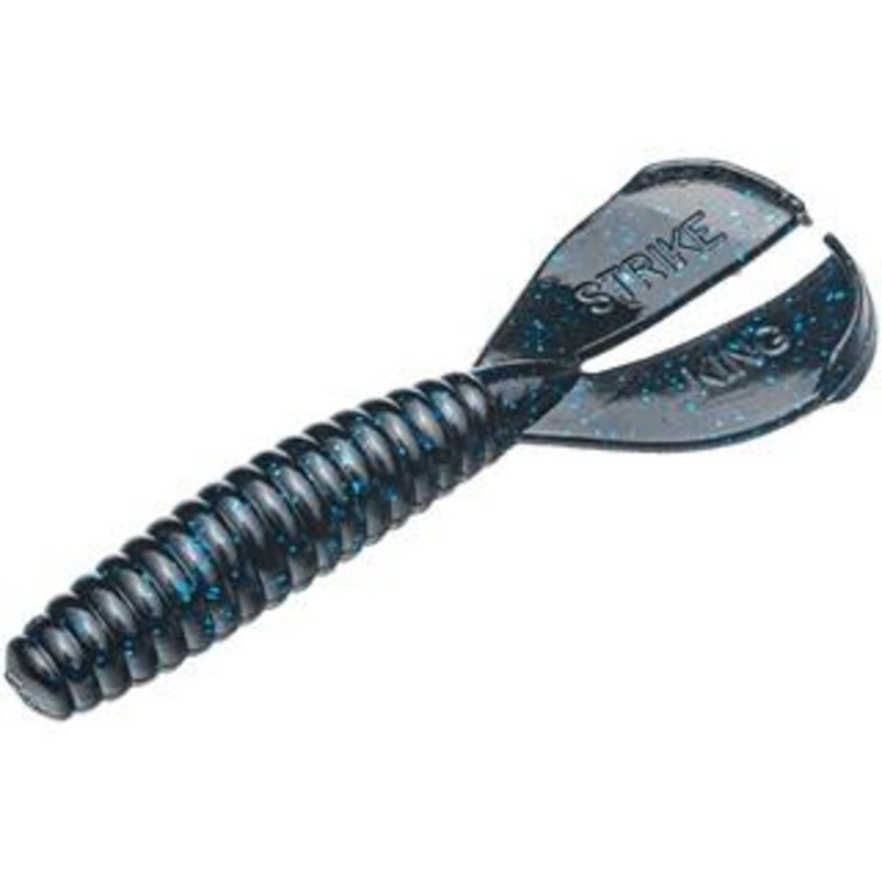 Strike King Rage Twin Tail Menace Grub 4" 8ct Black Blue Flake